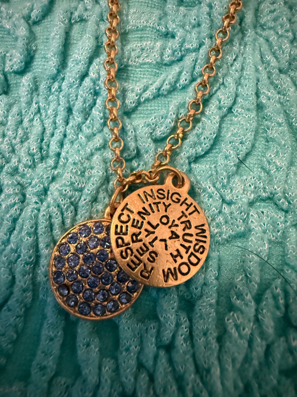 Chrysalis September Gold-Tone Trait Disc Necklace with Blue Crystal Pavé Accent